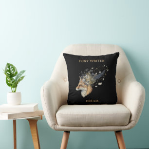 Foxy Writer Celestial Dream   Whimsical Fox & Quil Throw Pillow