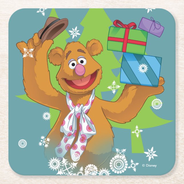 Fozzy the Bear | Happy Holidays Square Paper Coaster (Front)