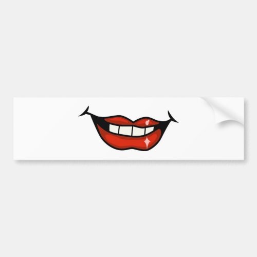 FPA0106 RED LIPS OPEN MOUTH  TEETH SMILE HAPPY BUMPER STICKER