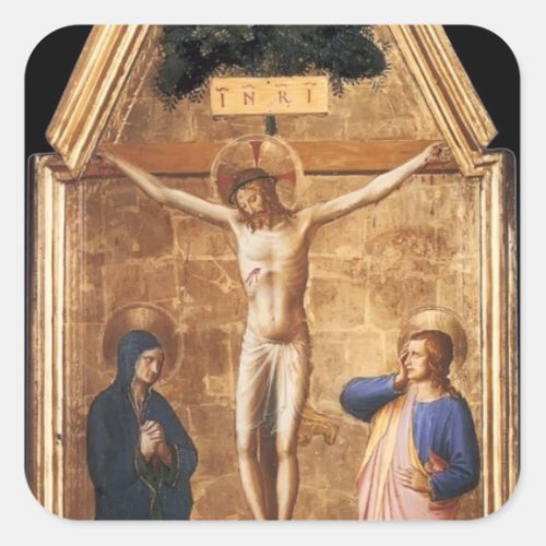 Fra Angelico_ Crucified Christ with the Virgin Square Sticker