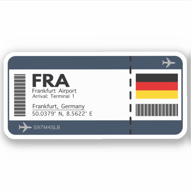 FRA Frankfurt Boarding Pass - Germany Ticket Sticker (Front)