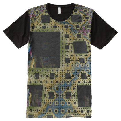 Fractal 3D Sci Fi Cube Printed Circuit Man Tee