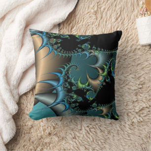 Fractal Abstract blue black and grey designs Throw Pillow