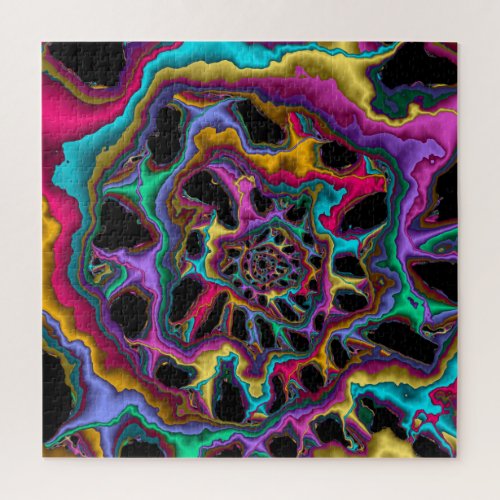 Fractal Abstract Spiral Pink Turquoise Yellow Jigsaw Puzzle