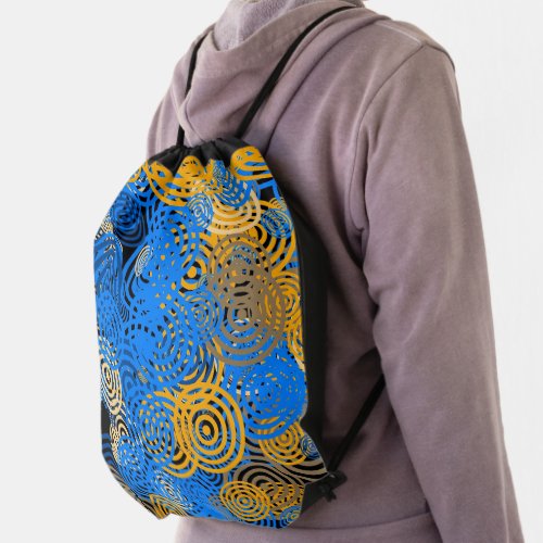 Fractal Art Blue Geometric Circles Swirl Mandala Drawstring Bag