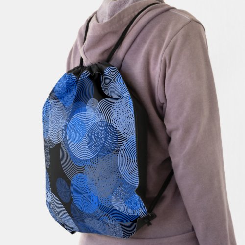 Fractal Art Blue Geometric Circles Swirl Mandala Drawstring Bag