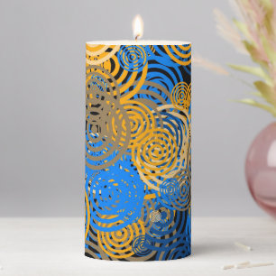 Fractal Art Blue Geometric Circles Swirl Mandala Pillar Candle