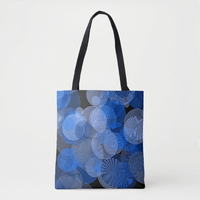 Fractal Art Blue Geometric Circles Swirl Mandala Tote Bag (Front)
