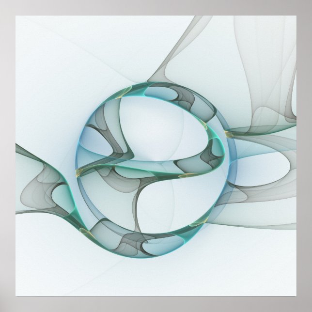 Fractal Art Blue Turquoise Gray Abstract Elegance Poster (Front)