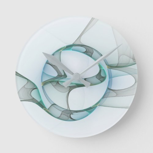Fractal Art Blue Turquoise Gray Abstract Elegance Round Clock