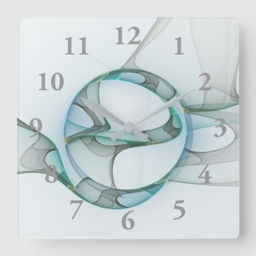 Fractal Art Blue Turquoise Gray Abstract Elegance Square Wall Clock