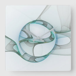 Fractal Art Blue Turquoise Gray Abstract Elegance Square Wall Clock