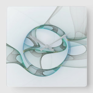 Fractal Art Blue Turquoise Gray Abstract Elegance Square Wall Clock