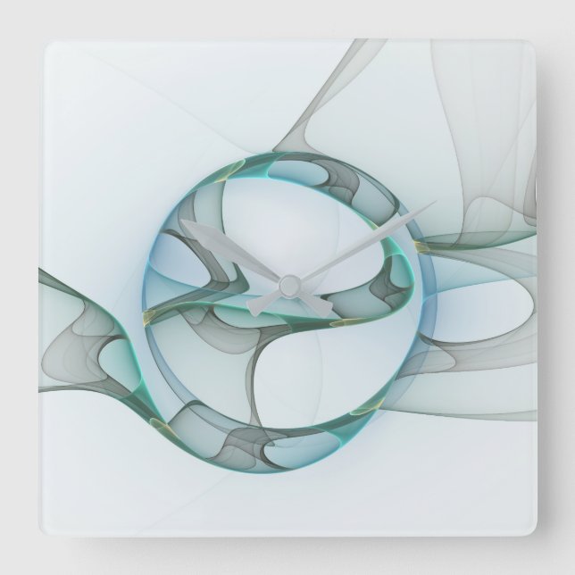 Fractal Art Blue Turquoise Gray Abstract Elegance Square Wall Clock (Front)