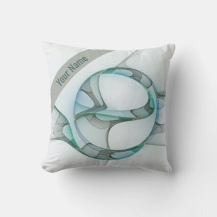 Fractal Art Blue Turquoise Gray Abstract Name Throw Pillow