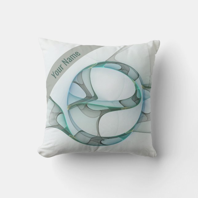 Fractal Art Blue Turquoise Gray Abstract Name Throw Pillow (Front)