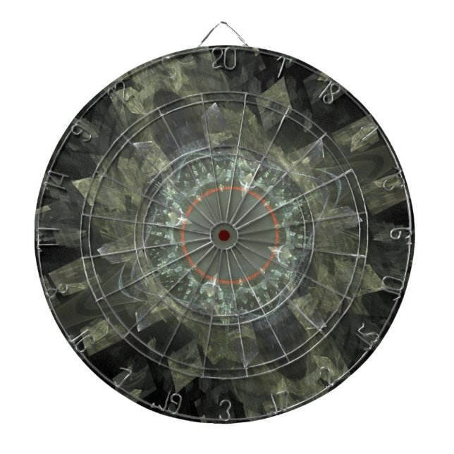 Fractal Art Dartboard With Darts (Front)