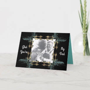 Fractal Art Frame Photo Father's Day Black & Teal Card