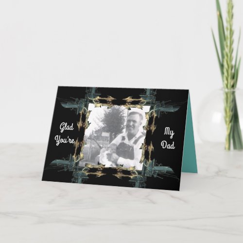 Fractal Art Frame Photo Fathers Day Black  Teal Card