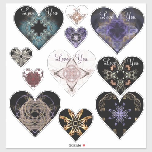 Fractal Art Heart Shapes with Love You Sticker