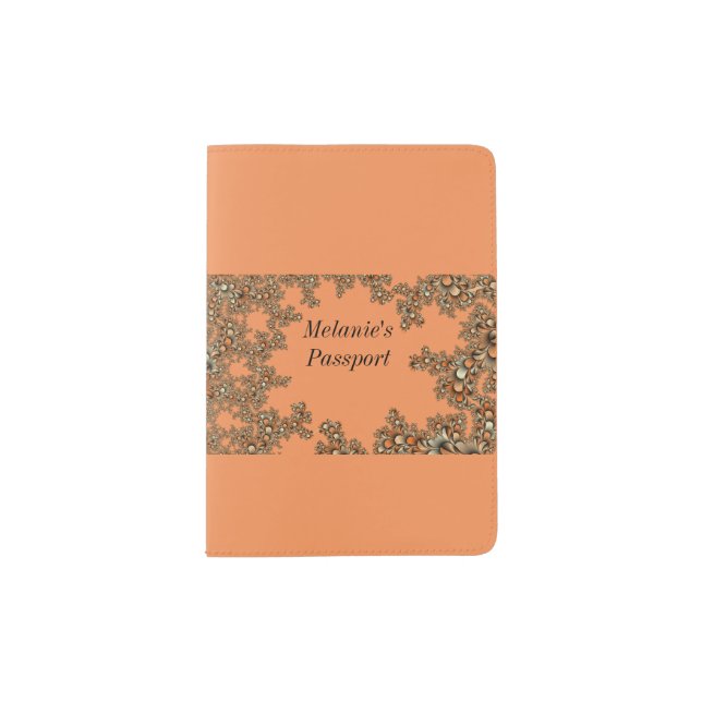 Fractal Art Monogram Soft Orange Passport Holder (Front)