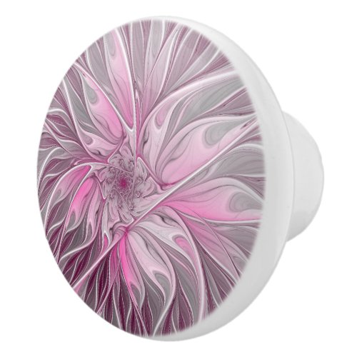 Fractal Art Pink Flower Dream Floral Fantasy Ceramic Knob
