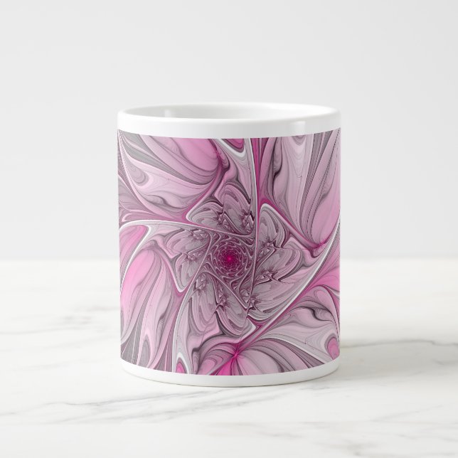 Fractal Art Pink Flower Dream, Floral Fantasy Giant Coffee Mug (Front)
