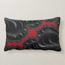 Fractal Art Red/Black Lumbar Throw Pillow