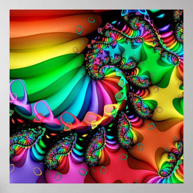 Fractal Art Spiral Melodic Rainbow Poster (Front)