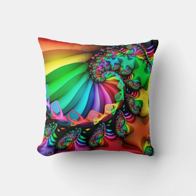 Fractal Art Spiral Melodic Rainbow Throw Pillow (Front)