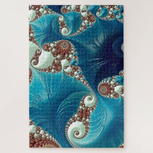 Fractal Art Teal Blue Stingrays Jigsaw Puzzle