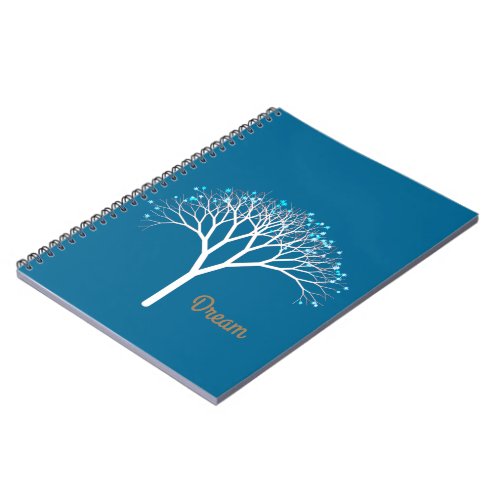 Fractal Art Tree on Blue Spiral Notebook