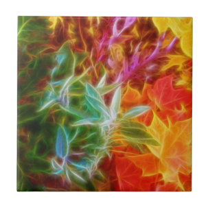 Fractal Autumn Leaves Rainbow Ceramic Tile