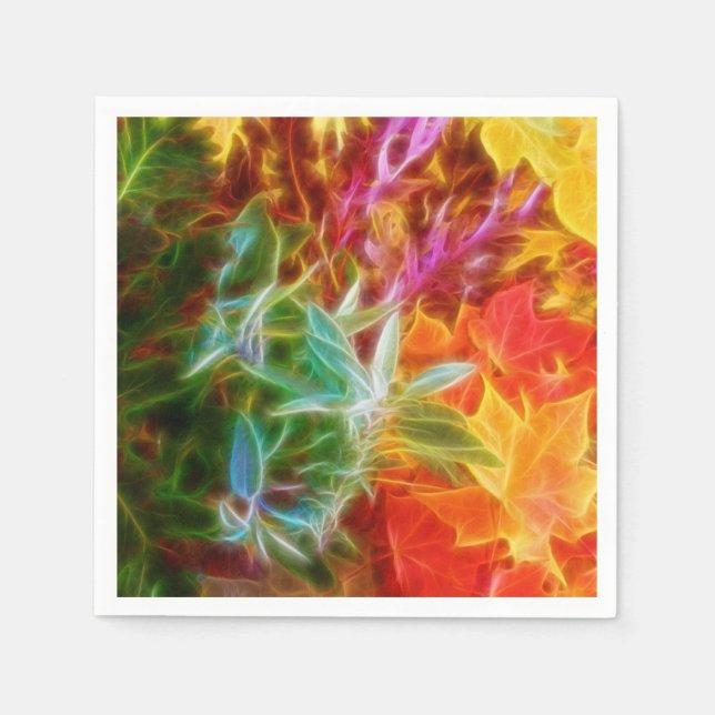 Fractal Autumn Leaves Rainbow Napkins (Front)