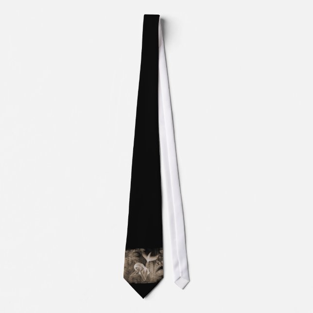 Fractal Background 3D Mermaid Brown Negative Neck Tie (Front)