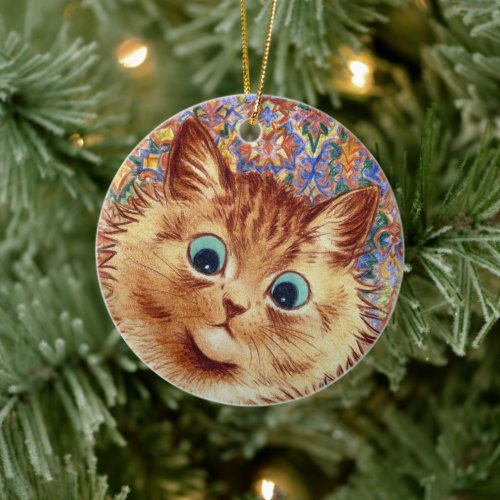 Fractal Background Cat by Louis Wain  Ornament 