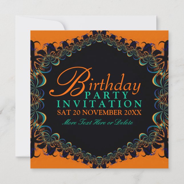 Fractal Batik Lace Birthday Party Invitations (Front)
