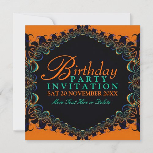 Fractal Batik Lace Birthday Party Invitations