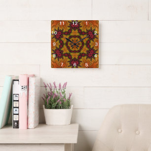 Fractal Bloom in Autumn Hues Square Wall Clock