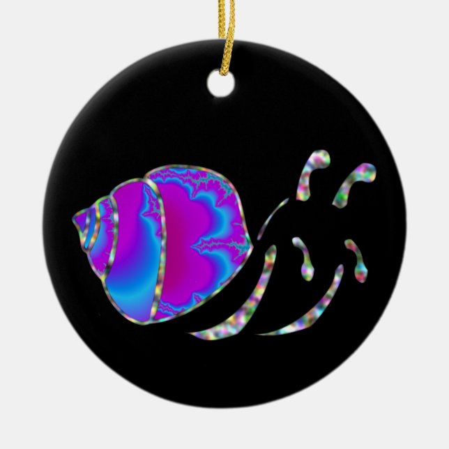 Fractal Blue and Purple Snail Shell Ceramic Ornament (Front)