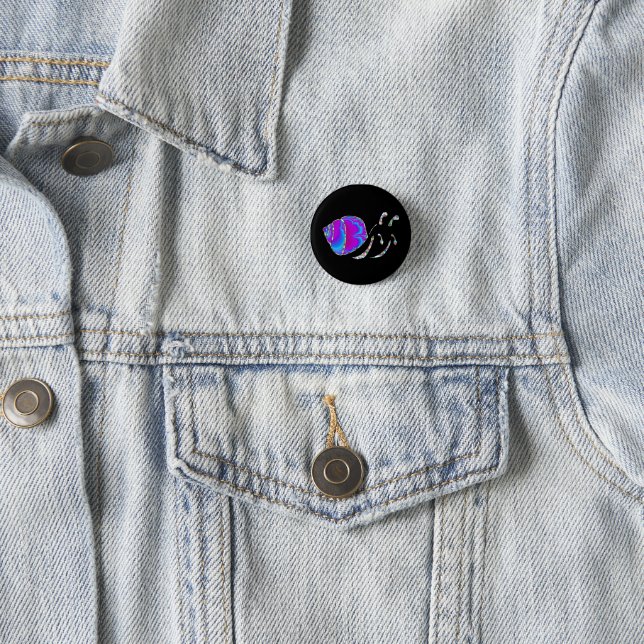 Fractal Blue and Purple Snail Shell Pinback Button (In Situ)