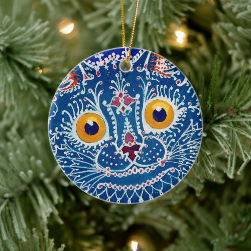 Fractal Blue Cat  Art by Louis Wain  Ornament 