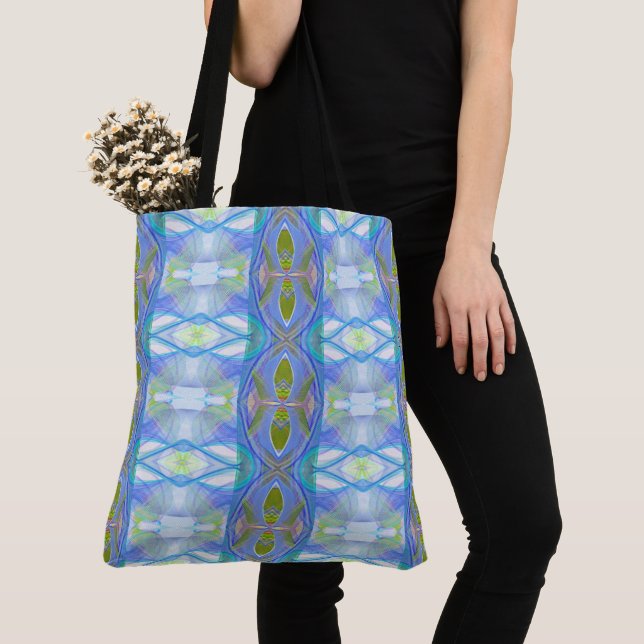 fractal blue ethnic pattern. tote bag (Close Up)