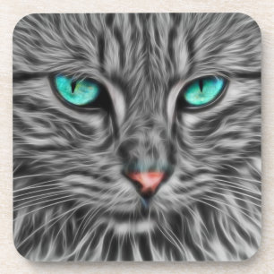 Fractal Blue Eyed Cat Beverage Coaster