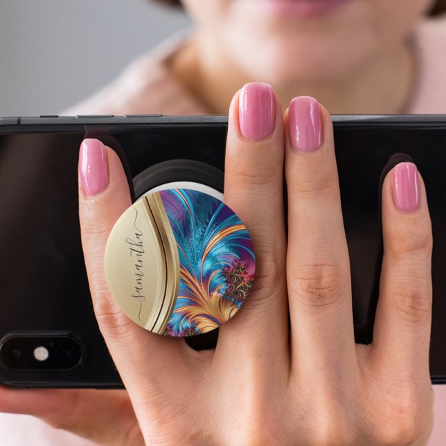 Fractal Blue Gold Personalized  PopSocket (Creator Uploaded)