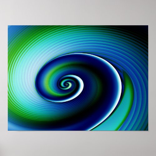 Fractal Blue Green Spiral Abstract Art Poster