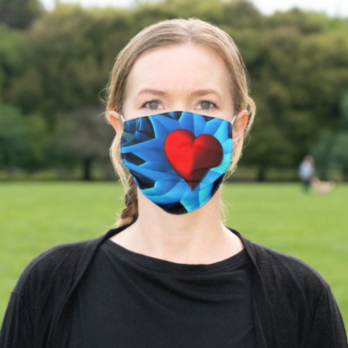 Fractal Blue Heart Flower Adult Cloth Face Mask