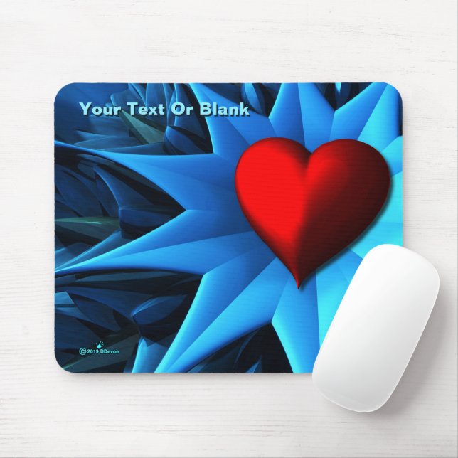 Fractal Blue Heart Flower Mouse Pad (With Mouse)