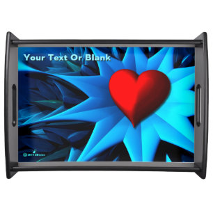 Fractal Blue Heart Flower Serving Tray