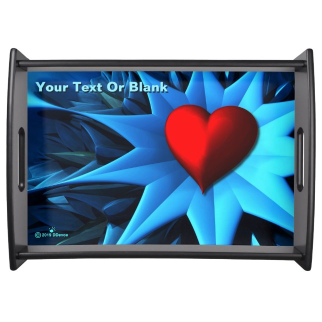 Fractal Blue Heart Flower Serving Tray (Front)